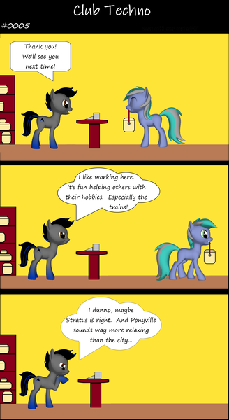 Size: 1920x3516 | Tagged: safe, artist:techno-babble, derpibooru import, oc, oc:techno babble, unofficial characters only, earth pony, pony, comic:club techno, series:technoverse, g4, 3 panel comic, 3d, comic, image, male, png, speech bubble, stallion, thought bubble