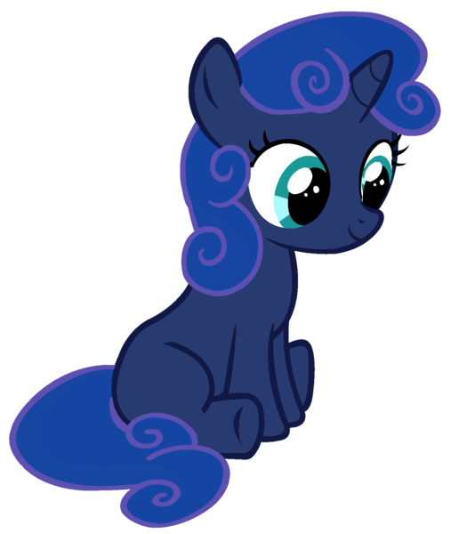 Size: 1500x1775 | Tagged: artist needed, safe, anonymous artist, derpibooru import, princess luna, sweetie belle, pony, unicorn, alternate color palette, female, filly, foal, fusion, fusion:princess luna, fusion:sweetie belle, horn, image, png, smiling, solo