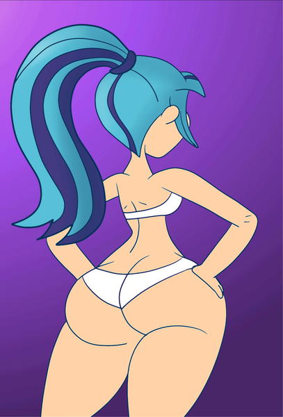 Size: 2688x3966 | Tagged: suggestive, artist:scobionicle99, color edit, derpibooru import, edit, edited edit, sonata dusk, human, equestria girls, g4, ass, bikini, bikini babe, bootylicious, bottom heavy, breasts, butt, buttcrack, clothes, colored, cropped, female, gradient background, hand on hip, hands on thighs, huge butt, human coloration, image, large butt, my little pony equestria girls: rainbow rocks, png, ponytail, rear view, sexy, sideboob, solo, solo female, sonata donk, swimsuit, the ass was fat, thick, thighs, thunder thighs, white bikini, white swimsuit, wide hips