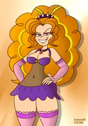 Size: 3000x4320 | Tagged: suggestive, artist:scobionicle99, color edit, derpibooru import, edit, adagio dazzle, equestria girls, g4, bedroom eyes, belly, belly button, big breasts, breasts, busty adagio dazzle, cleavage, clothes, colored, curvy, dummy thicc, female, hips, human coloration, image, lingerie, png, seductive, seductive look, socks, stockings, sultry pose, thigh highs, thighs, thunder thighs, wide hips