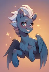 Size: 832x1216 | Tagged: safe, ai content, derpibooru import, machine learning generated, prompter:doom9454, stable diffusion, night glider, pony, bust, cute, fluffy, generator:pony diffusion v6 xl, image, looking at you, png, portrait, smiling