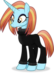 Size: 3671x4978 | Tagged: safe, artist:anime-equestria, derpibooru import, sassy saddles, pony, unicorn, g4, alternate hairstyle, clothes, eyeshadow, female, horn, image, makeup, mare, png, simple background, solo, sweater, transparent background, vector