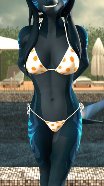 Size: 720x1280 | Tagged: suggestive, artist:sfm deer animations, ponerpics import, oc, unofficial characters only, anthro, original species, shark, shark pony, 3d, bikini, breasts, clothes, female, image, jpeg, swimming pool, swimsuit