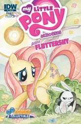 Size: 1054x1600 | Tagged: safe, artist:sara richard, derpibooru import, idw, angel bunny, fluttershy, pegasus, pony, g4, angry, bush, comic cover, cover, cover art, crossed arms, duo, duo male and female, female, flower, folded wings, image, jpeg, male, mare, micro-series #4, my little pony logo, my little pony micro-series, official comic, outdoors, paw pads, paws, pouting, raised hoof, sitting, smiling, sun, tail, variant cover, wings