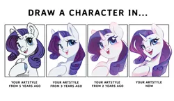 Size: 4700x2735 | Tagged: safe, artist:melodylibris, derpibooru import, rarity, pony, unicorn, g4, art progress, blushing, chest fluff, colored hooves, ear fluff, female, high res, hoof on chest, hooves, horn, human shoulders, image, mare, open mouth, open smile, png, simple background, smiling, solo, text, white background