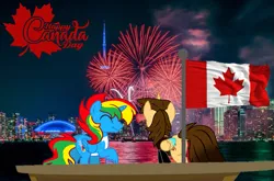 Size: 895x592 | Tagged: safe, artist:shieldwingarmorofgod, derpibooru import, oc, oc:ej, oc:shield wing, alicorn, alicorn oc, canada, canada day, fireworks, horn, image, male, png, wings