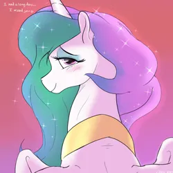 Size: 1000x1000 | Tagged: safe, artist:enonnnymous, derpibooru import, princess celestia, alicorn, blushing, female, image, looking at you, looking back, looking back at you, png, sketch, solo, sunset, talking to viewer