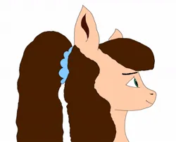 Size: 1266x1024 | Tagged: safe, anonymous artist, ponerpics import, oc, oc:hilly, earth pony, pony, bust, image, jpeg, ponytail, scrunchie, side view, simple background, solo, white background