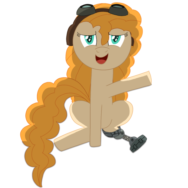 Size: 1100x1100 | Tagged: safe, alternate version, artist:sleeplesseevee, derpibooru import, pear butter, earth pony, pony, g4, amputee, aviator goggles, derpibooru exclusive, ducktales, ducktales 2017, fixed, goggles, image, long hair, long mane, long tail, outline, png, prosthetic leg, prosthetic limb, prosthetics, shading, simple background, sitting, solo, tail, transparent background, white outline