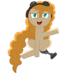 Size: 1100x1100 | Tagged: safe, alternate version, artist:sleeplesseevee, derpibooru import, pear butter, earth pony, pony, g4, amputee, aviator goggles, derpibooru exclusive, ducktales, ducktales 2017, fixed, goggles, image, long hair, long mane, long tail, outline, png, prosthetic leg, prosthetic limb, prosthetics, shading, simple background, sitting, solo, tail, transparent background, white outline