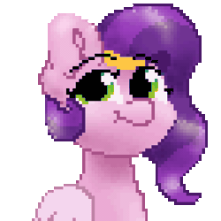 Size: 350x350 | Tagged: safe, artist:cupute, derpibooru import, pipp petals, pegasus, pony, g5, adorapipp, animated, big ears, big eyes, bust, colored wings, curly hair, curly mane, cute, diadem, digital art, female, gif, grin, happy, headband, image, jewelry, looking at you, looking to the right, mare, motion blur, pixel art, plump, regalia, round, sideways glance, simple background, smiling, solo, turned head, wings