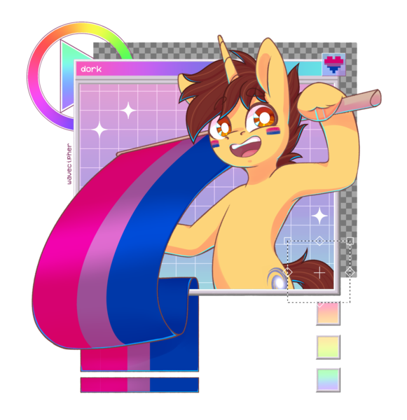 Size: 2328x2403 | Tagged: safe, artist:musicfirewind, derpibooru import, oc, oc:ethereal divide, unofficial characters only, pony, unicorn, bisexual pride flag, cute, horn, image, male, png, pride, pride flag, solo, stallion, stallion oc, unicorn oc