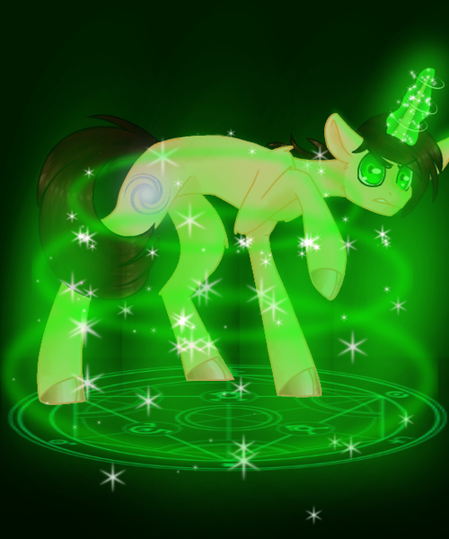 Size: 540x648 | Tagged: artist needed, safe, derpibooru import, oc, oc:ethereal divide, unofficial characters only, pony, unicorn, cloven hooves, dark background, green eyes, horn, image, magic, magic aura, magic circle, male, png, serious, serious face, spell, stallion