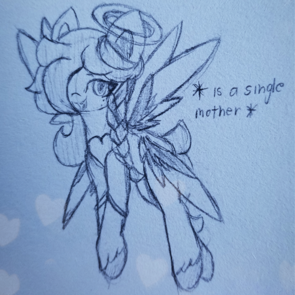 Size: 1946x1946 | Tagged: safe, artist:sodapop sprays, derpibooru import, oc, oc:sonata sprays, unofficial characters only, pony, seraph, angel, chest fluff, ear fluff, freckles, hair over one eye, halo, image, multiple wings, png, solo, traditional art, unshorn fetlocks, wings