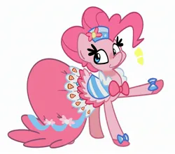 Size: 2461x2176 | Tagged: safe, artist:kindakismet, derpibooru import, pinkie pie, earth pony, pony, g4, clothes, dress, gala dress, hat, image, jpeg, raised hoof, simple background, smiling, solo, white background