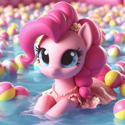 Size: 1024x1024 | Tagged: safe, ai content, derpibooru import, machine learning generated, pinkie pie, earth pony, g4, image, jpeg, prompter:pinkiepiepics, solo, water