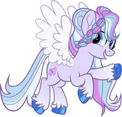 Size: 7951x7653 | Tagged: safe, artist:shootingstarsentry, derpibooru import, oc, oc:camellia, unofficial characters only, pegasus, pony, g5, absurd resolution, base used, blue eyes, blue hooves, blue mane, blue tail, braid, colored hooves, colored wings, female, flying, gradient legs, hooves, image, looking back, mare, mare oc, multicolored mane, multicolored tail, offspring, parent:alphabittle blossomforth, parent:queen haven, parents:alphahaven, pegasus oc, png, purple coat, simple background, smiling, solo, spread wings, tail, tied mane, transparent background, tri-color mane, tri-color tail, tri-colored mane, tri-colored tail, tricolor mane, tricolor tail, tricolored mane, tricolored tail, unshorn fetlocks, vector, wings