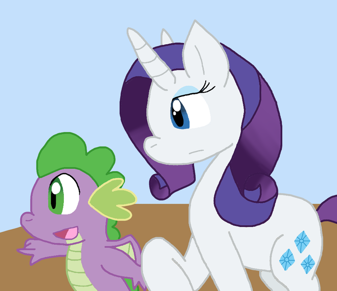 Size: 992x855 | Tagged: safe, artist:cmara, derpibooru import, rarity, spike, dragon, pony, unicorn, g4, duo, duo male and female, female, horn, image, looking at something, male, png, shipping, smiling, sparity, straight, winged spike, wings