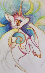 Size: 1269x2048 | Tagged: safe, artist:slimeprnicess, derpibooru import, daybreaker, alicorn, earth pony, pony, g4, colored pencil drawing, female, image, jpeg, mare, solo, traditional art, wip