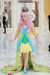 Size: 601x900 | Tagged: safe, artist:coltman1925, derpibooru import, fluttershy, human, g4, 2014, bare shoulders, clothes, cosplay, costume, dress, gala dress, image, irl, irl human, jpeg, magfest, photo