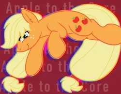 Size: 1348x1048 | Tagged: safe, artist:bluemoon, derpibooru import, applejack, earth pony, pony, hatless, image, jumping, missing accessory, png, smiling, smirk, solo, tied mane