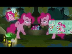 Size: 480x360 | Tagged: safe, derpibooru import, edit, edited screencap, screencap, pinkie pie, earth pony, pony, bridle gossip, friendship is magic, g4, party of one, season 1, swarm of the century, the best night ever, the ticket master, 2011, animated, female, image, it came from youtube, kuk, laughter song, mare, pinkie's gala fantasy song, sound, webm, ytpmv