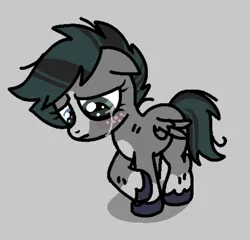 Size: 1037x996 | Tagged: safe, artist:doodlesinky, derpibooru import, oc, oc:inky doodles, unofficial characters only, pegasus, pony, blaze (coat marking), coat markings, crying, facial markings, female, filly, foal, freckles, heterochromia, image, jpeg, nonbinary, sad, solo, unshorn fetlocks