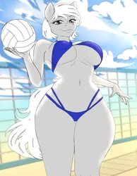 Size: 1860x2400 | Tagged: suggestive, artist:jerraldina, derpibooru import, anthro, pony, beach, clothes, commission, female, image, jpeg, solo, sports, summer, swimsuit, volleyball, your character here