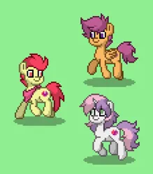 Size: 456x520 | Tagged: safe, derpibooru import, apple bloom, scootaloo, sweetie belle, earth pony, pegasus, pony, unicorn, pony town, applebuck, cutie mark crusaders, green background, group, horn, image, png, rule 63, scooteroll, silver bell, simple background, trio