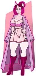 Size: 1989x4096 | Tagged: suggestive, artist:queenkittyok, ponerpics import, oc, oc:red rummy, unofficial characters only, anthro, bikini, boots, breasts, clothes, coat, female, image, jpeg, lingerie, long coat, milf, shoes, swimsuit