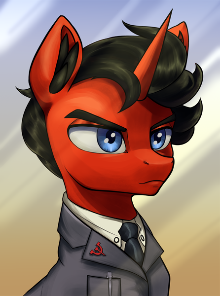 Size: 951x1280 | Tagged: safe, artist:nurglich, derpibooru import, oc, oc:theory mind, unofficial characters only, pony, unicorn, equestria at war mod, bust, communism, eaw redux, horn, image, png, portrait