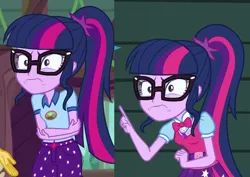 Size: 722x510 | Tagged: safe, derpibooru import, sci-twi, twilight sparkle, equestria girls, g4, cropped, equestria girls specials, face, glasses, image, my little pony equestria girls: legend of everfree, my little pony equestria girls: movie magic, png, recycled animation, side by side