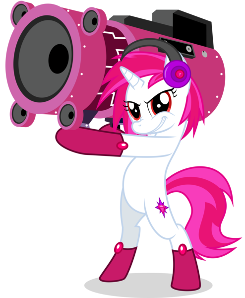 Size: 3000x3643 | Tagged: safe, artist:keronianniroro, derpibooru import, oc, oc:dazzler, unofficial characters only, pony, unicorn, bass cannon, belly, bipedal, cannon ponies, clothes, horn, image, png, red eyes, simple background, socks, solo, stockings, thigh highs, transparent background, vector