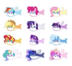 Size: 2900x2668 | Tagged: safe, artist:atardanto, derpibooru import, applejack, fluttershy, pinkie pie, princess cadance, princess celestia, princess luna, rainbow dash, rarity, starlight glimmer, sunset shimmer, trixie, twilight sparkle, twilight sparkle (alicorn), alicorn, fish, g4, alicorn tetrarchy, image, mane six, meme, png, ponified meme, sacabambaspis, simple background, species swap, white background, wings