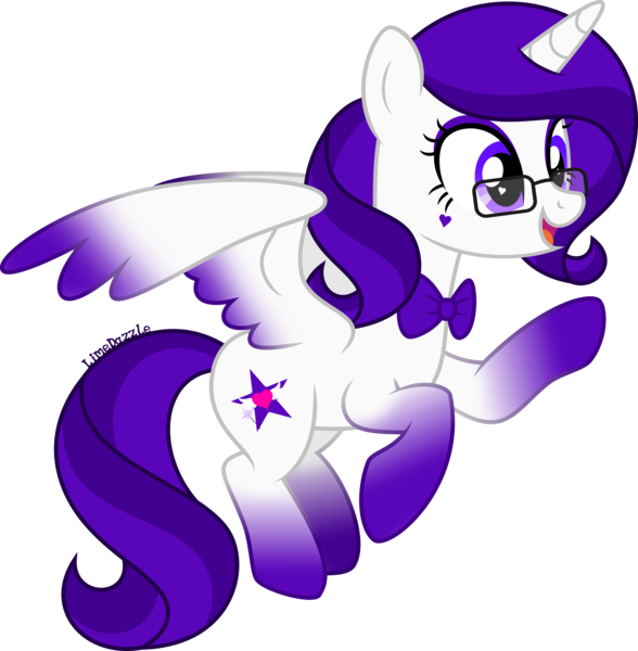 Size: 3428x3500 | Tagged: safe, artist:limedazzle, derpibooru import, oc, oc:violet sparkle, alicorn, pony, colored wings, colored wingtips, female, glasses, image, mare, png, simple background, solo, transparent background, wings