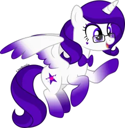 Size: 3428x3500 | Tagged: safe, artist:limedazzle, derpibooru import, oc, oc:violet sparkle, alicorn, pony, colored wings, colored wingtips, female, glasses, image, mare, png, simple background, solo, transparent background, wings