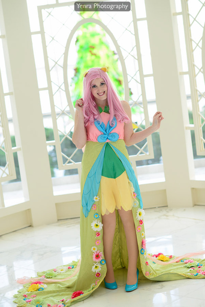 Size: 601x900 | Tagged: safe, artist:koi-ishly, derpibooru import, fluttershy, human, g4, 2014, clothes, cosplay, costume, dress, gala dress, image, irl, irl human, jpeg, magfest, photo, solo