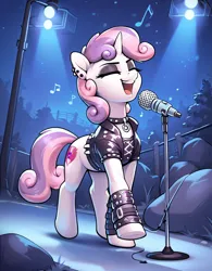 Size: 800x1024 | Tagged: safe, ai content, derpibooru import, machine learning generated, prompter:thelight3d, stable diffusion, sweetie belle, g4, generator:pony diffusion v6 xl, goth, image, microphone, music, png, punk