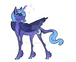 Size: 1280x1037 | Tagged: safe, artist:paliona, derpibooru import, princess luna, pony, deviantart watermark, image, magic, obtrusive watermark, png, simple background, solo, thin legs, transparent background, watermark