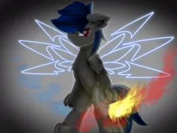 Size: 960x720 | Tagged: safe, artist:remythedeer, ponerpics import, oc, unofficial characters only, hybrid, pony, fire, image, jpeg, male, one eye open, stallion, thunder