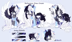 Size: 3696x2162 | Tagged: safe, artist:2pandita, derpibooru import, oc, oc:oreo cream, pegasus, pony, clothes, colored wings, female, horns, image, mare, png, reference sheet, scarf, socks, solo, two toned wings, wings