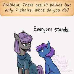 Size: 2166x2166 | Tagged: safe, artist:overlordneon, derpibooru import, maud pie, oc, oc:glam rock, pegasus, pony, g4, ask, dialogue, duo, eyebrows, eyebrows visible through hair, female, foal, image, jpeg, magical lesbian spawn, magical threesome spawn, mother and child, multiple parents, offspring, parent:maud pie, parent:starlight glimmer, parent:trixie, parents:starmauxie, simple background, text, white background