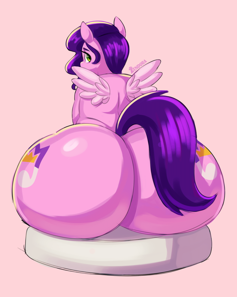 Size: 5324x6664 | Tagged: suggestive, artist:zendora, derpibooru import, pipp petals, pegasus, pony, g5, adorapipp, ass, ass up, butt, cute, female, image, large butt, looking back, mare, pipp butt, png, sitting, spread wings, the ass was fat, wide hips, wings