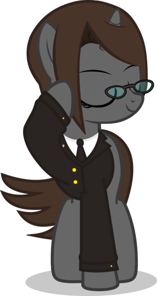 Size: 3042x5745 | Tagged: safe, artist:duskyzombie, derpibooru import, oc, oc:sonata, unofficial characters only, pony, unicorn, clothes, elements of justice, female, glasses, high res, horn, image, mare, png, simple background, smiling, solo, suit, transparent background, turnabout storm, unicorn oc, vector