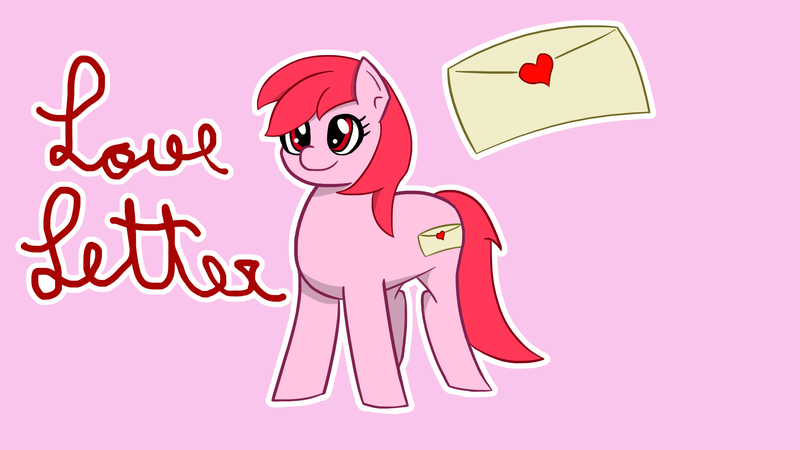 Size: 1920x1080 | Tagged: safe, artist:claynus, derpibooru import, oc, oc:love letter, unofficial characters only, earth pony, pony, cursive writing, image, pink background, png, simple background, solo, text