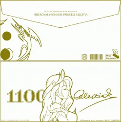 Size: 3060x3084 | Tagged: safe, derpibooru import, kotobukiya, princess celestia, human, g4, the last problem, clothes, coronation dress, dress, envelope, humanized, image, jpeg, kotobukiya princess celestia, monochrome, second coronation dress