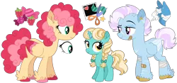 Size: 5140x2396 | Tagged: safe, derpibooru import, oc, oc:pirouette, oc:raspberry taffy, oc:scrap, unofficial characters only, pegasus, pony, unicorn, braid, colored wings, female, filly, foal, horn, image, mare, multicolored wings, png, simple background, transparent background, wings