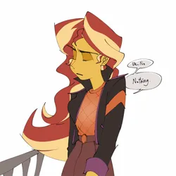 Size: 1500x1500 | Tagged: safe, artist:jzdog_0205, derpibooru import, part of a set, sunset shimmer, human, equestria girls, g4, female, image, jpeg, sad, simple background, solo, speech bubble, white background