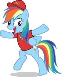 Size: 614x758 | Tagged: safe, artist:berpsterponimator, derpibooru import, rainbow dash, g4, bipedal, dancing, derp, image, mcdonald's, png, puppet rig, simple background, transparent background