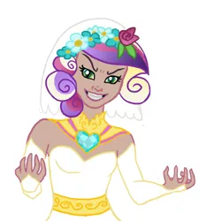 Size: 628x698 | Tagged: safe, artist:ekkiart, derpibooru import, princess cadance, queen chrysalis, human, g4, 2014, clothes, dress, fake cadance, female, humanized, image, jpeg, simple background, solo, wedding dress, white background